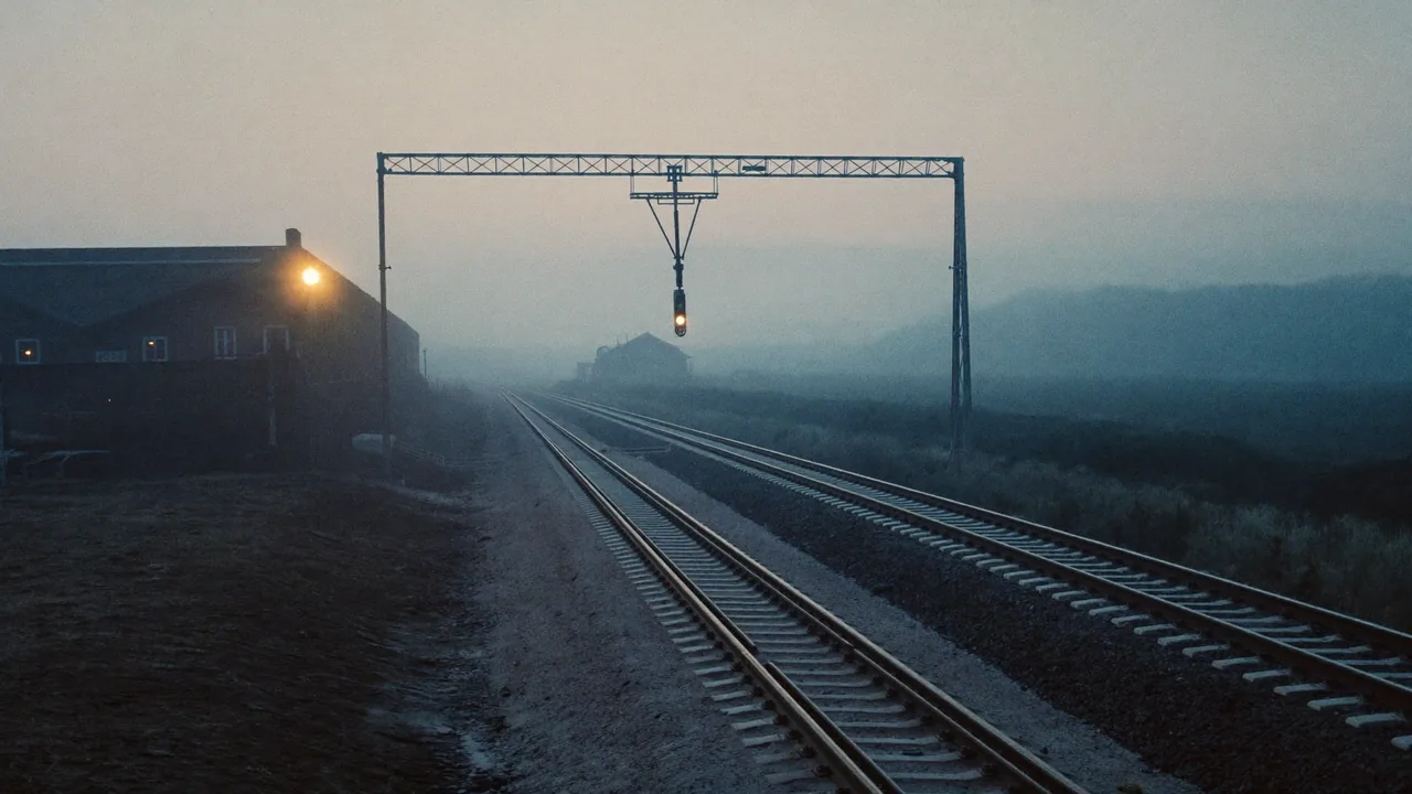 A rail junction where a new track has been laid alongside the main line